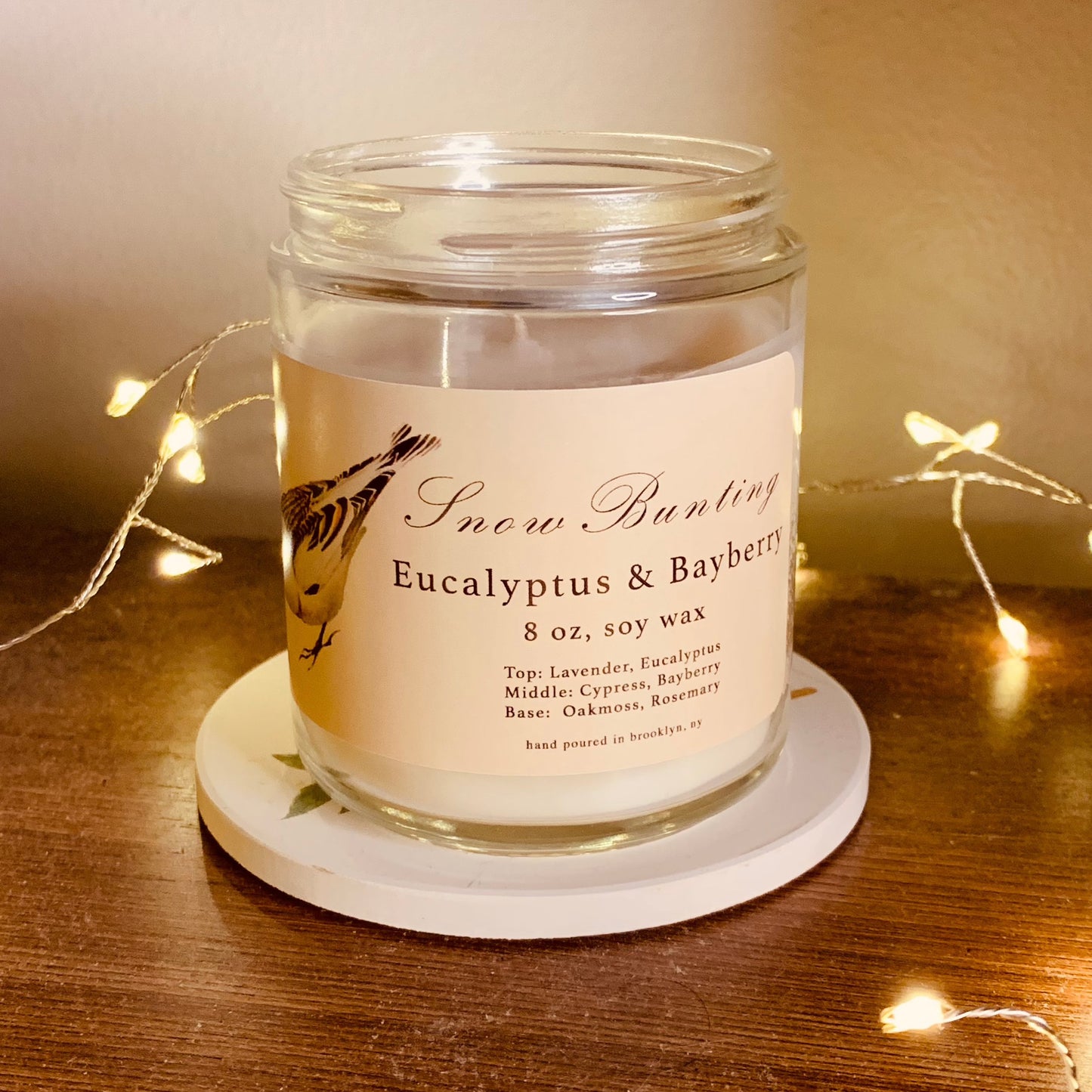 Snow Bunting: Eucalyptus Bayberry Scented Candle