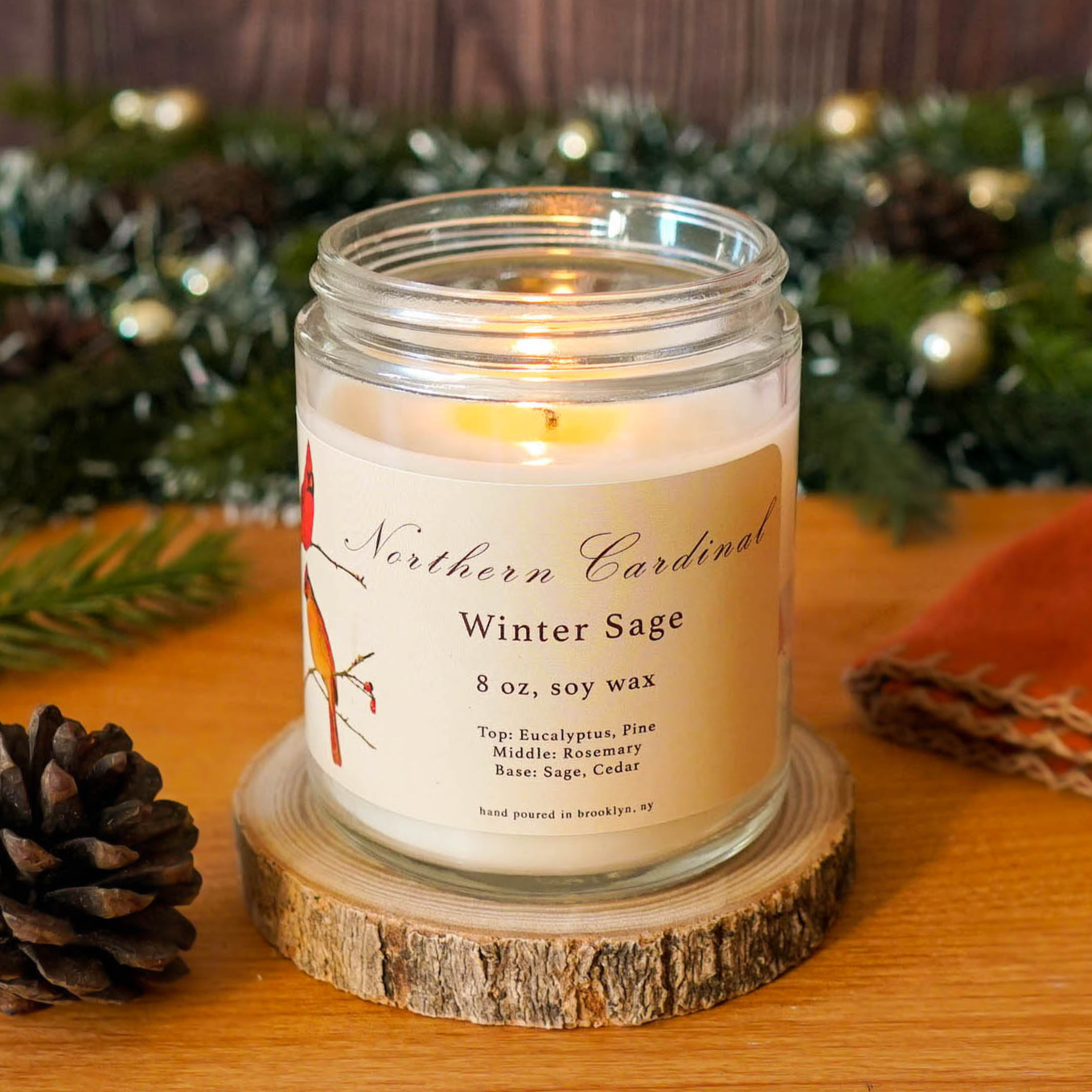 Northern Cardinal: Winter Sage Scented Candle