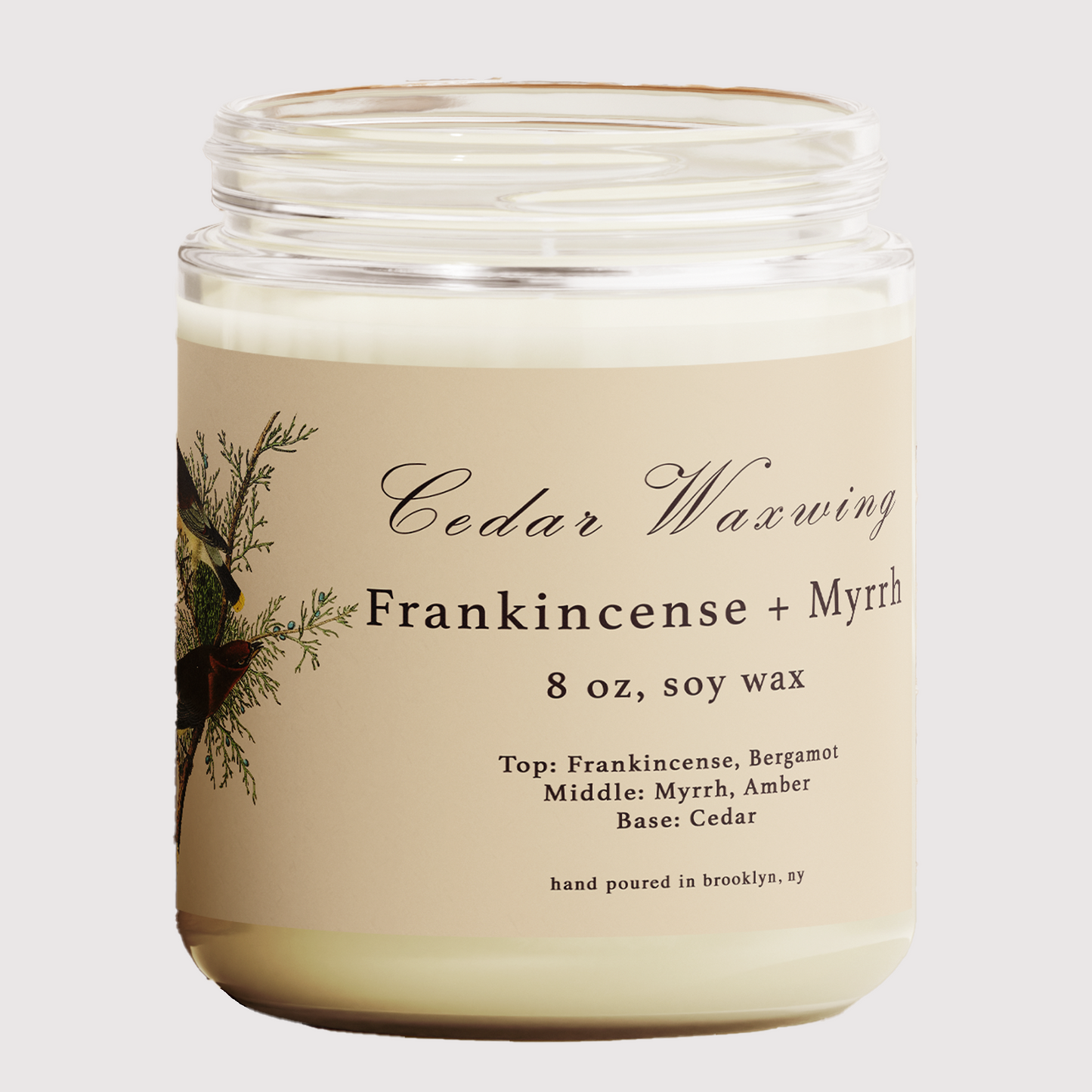 Cedar Waxwing: Frankincense & Myrrh Scented Candle