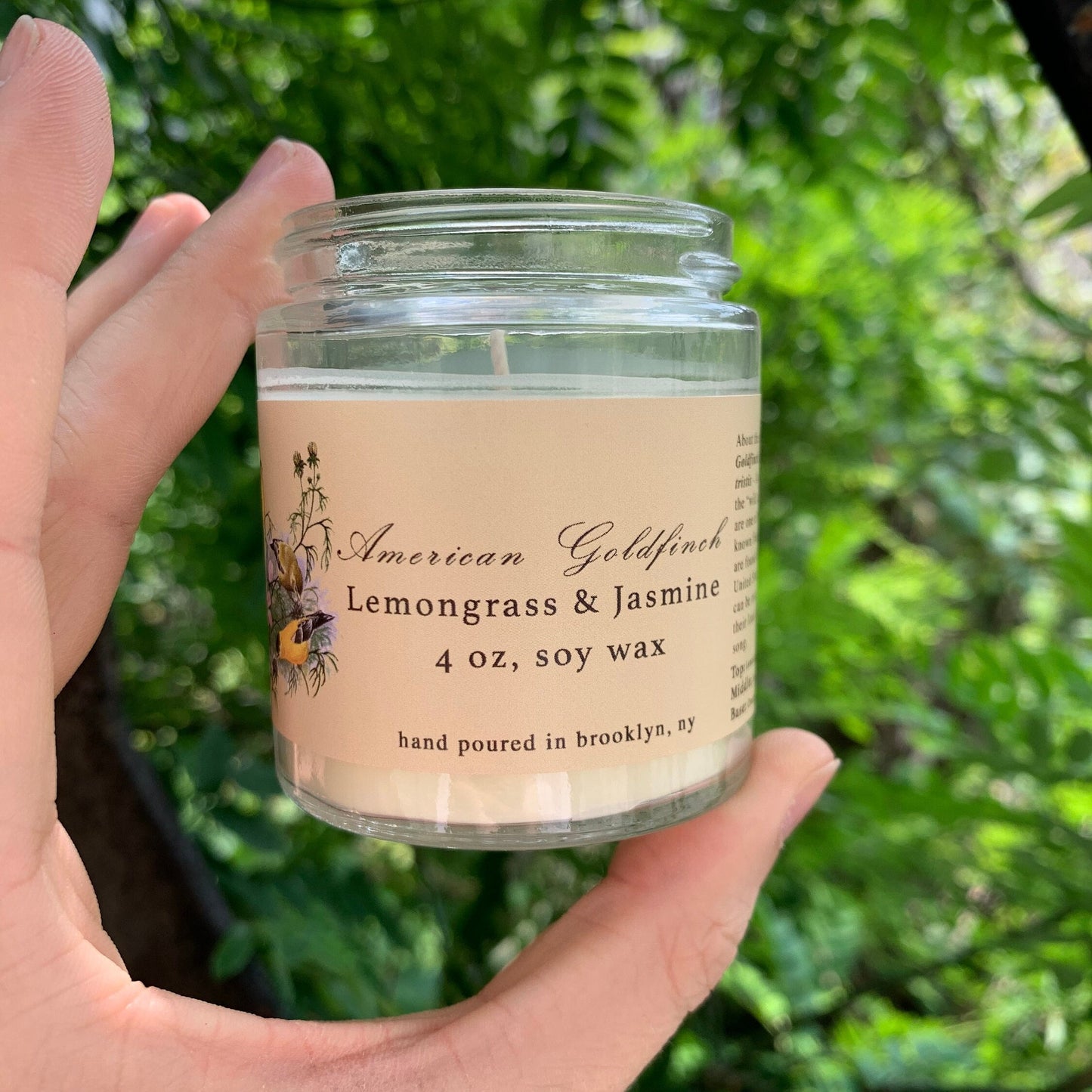 American Goldfinch: Lemongrass and Jasmine Green Tea Scented Candle